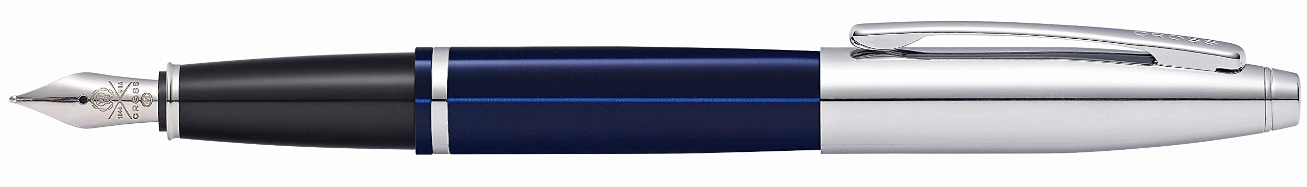 Cross Calais Chrome/Blue Lacquer Fountain Pen With Stainless Steel Medium Nib