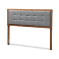 Baxton Studio Sarine Mid-Century Modern Dark Grey Fabric Upholstered Walnut Brown Finished Wood Full Size Headboard