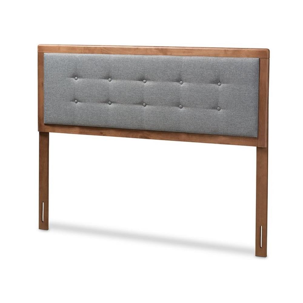 Baxton Studio Sarine Mid-Century Modern Dark Grey Fabric Upholstered Walnut Brown Finished Wood Full Size Headboard