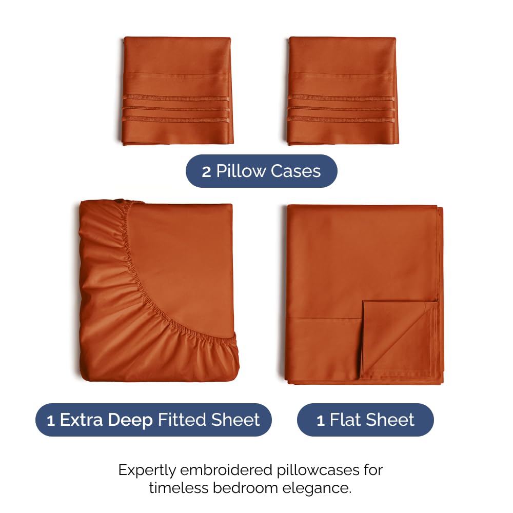 Extra Deep Pocket King Sheets - 4 Piece Breathable & Cooling Bed Sheets - Hotel Luxury Bed Sheet Set - Soft, Wrinkle Free & Comfy - Easily Fits Extra Deep Mattresses - Deep Pocket Terracotta Sheets