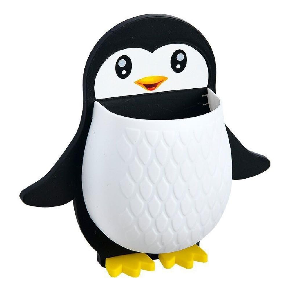 Lovelyduo Penguin Shape WallMounted Toothbrush Holder  Black SelfAdhesive Multipurpose Rack for Bathroom, Kitchen & Bedroom 