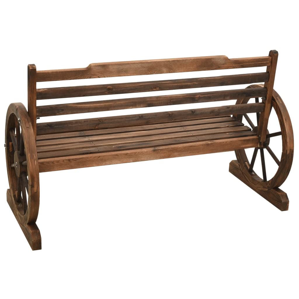 vidaXL Patio Bench in Solid Firwood with Unique Wagon Wheel Design, 44" Farmhouse Style Outdoor Seating