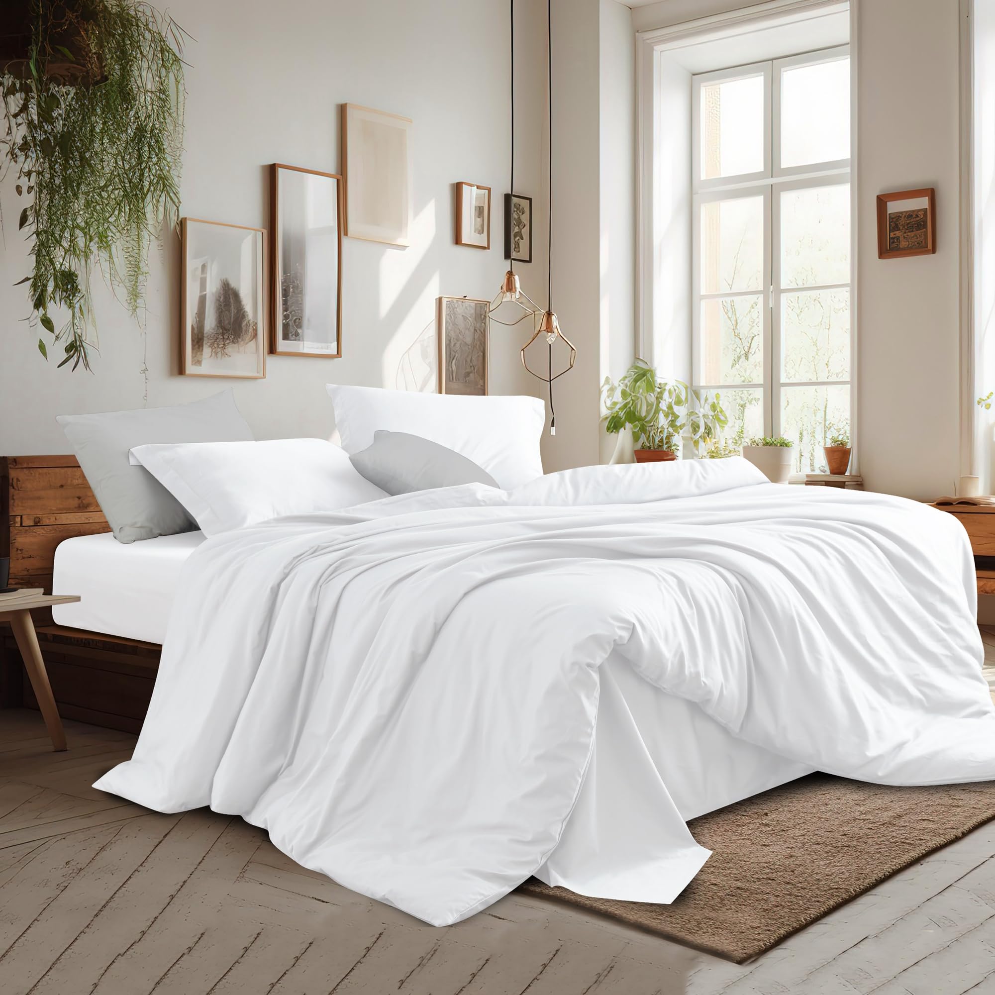 Queen Duvet Cover Set , 100% Egyptian Cotton 3Pcs Bedding Set- 1 Duvet Cover(No Insert) With 2 Pillowshams, 400 Thread Count Sup