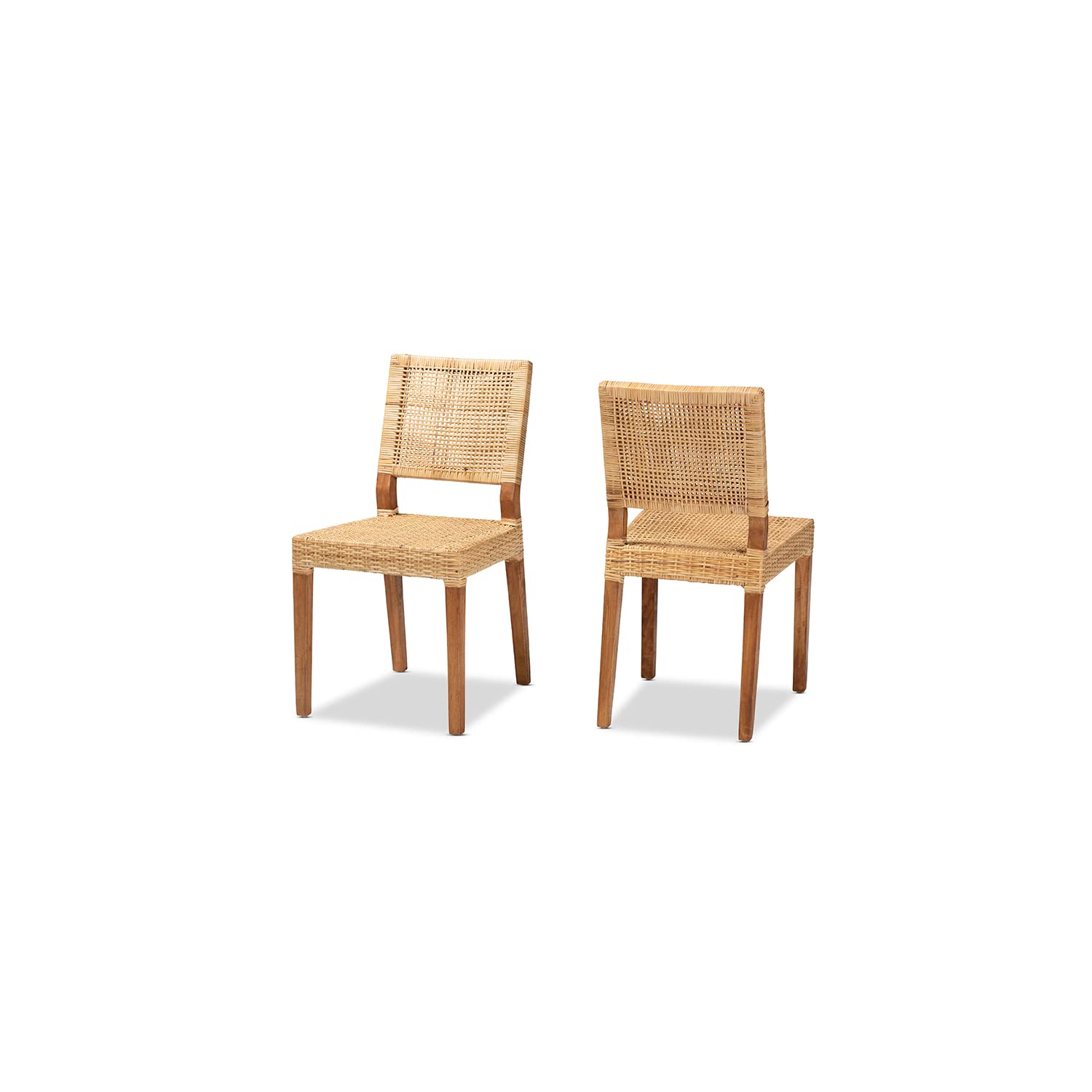 Baxton Studio Lesia Modern Bohemian Natural Brown Rattan and Walnut Brown Finished Wood 2-Piece Dining Chair Set