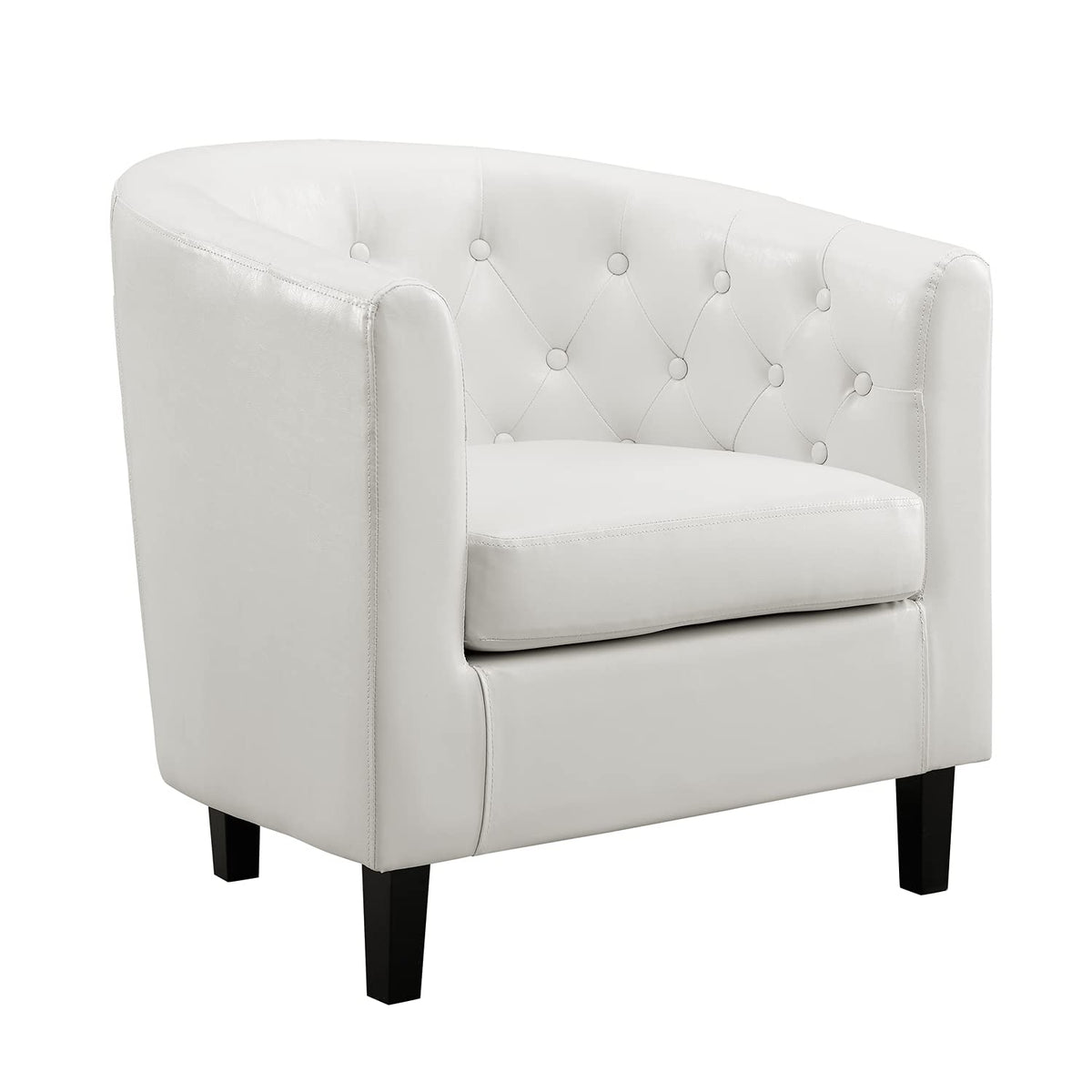 Emma Accent Chair, Button Tufted Faux Leather Barrel Chair, Midcentury Modern Accent Chair, Comfy Armchair, Tub Barrel Chairs Fo