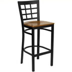 Flash Furniture HERCULES Series Black Window Back Metal Restaurant Barstool - Cherry Wood Seat