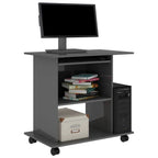 vidaXL Compact Computer Desk - Engineered Wood, Space-Saving High Gloss Gray, Designed for Laptop and Desktop with Sliding Keyboard Tray, CPU Shelf, 2 Extra Shelves, Easy Mobility with Pre-Install...
