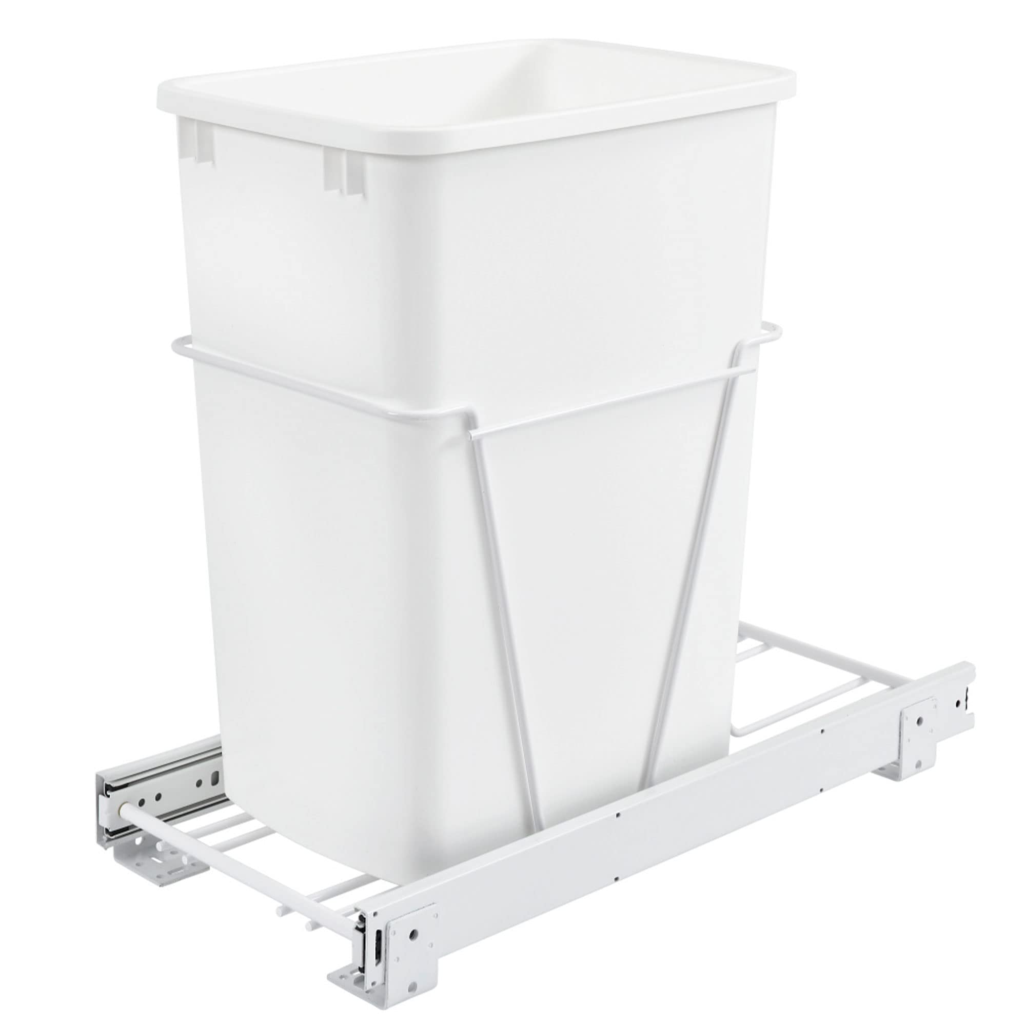 Rev-A-Shelf Single Pullout 35 Quart Trash Can for Base Kitchen or Bathroom Cabinets with Slides and Simple Installation, White, 