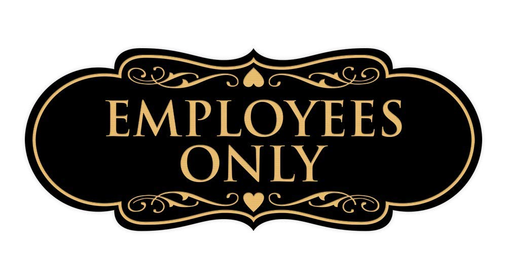 Designer Employees Only Sign | Easy Installation | Office Or Business Signs | Workplace Safety - Black/Gold - Large (1 Pack)