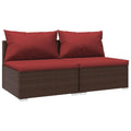 vidaXL Brown Patio Furniture - Red Cushion - 2 Seats - Middle Sofa
