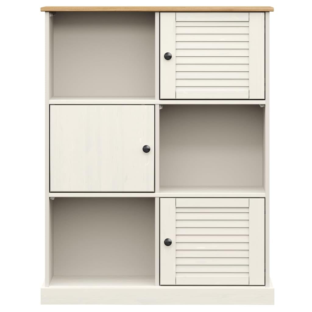 vidaXL VIGO White 6-Cube Solid Pine Wood Bookcase - Freestanding Display Shelf with Shutter Design for Living Room/Study