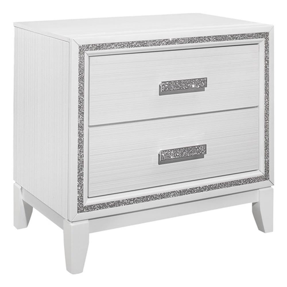 Global Furniture Usa Lily White Wood Nightstand With Crushed Crystal Accent