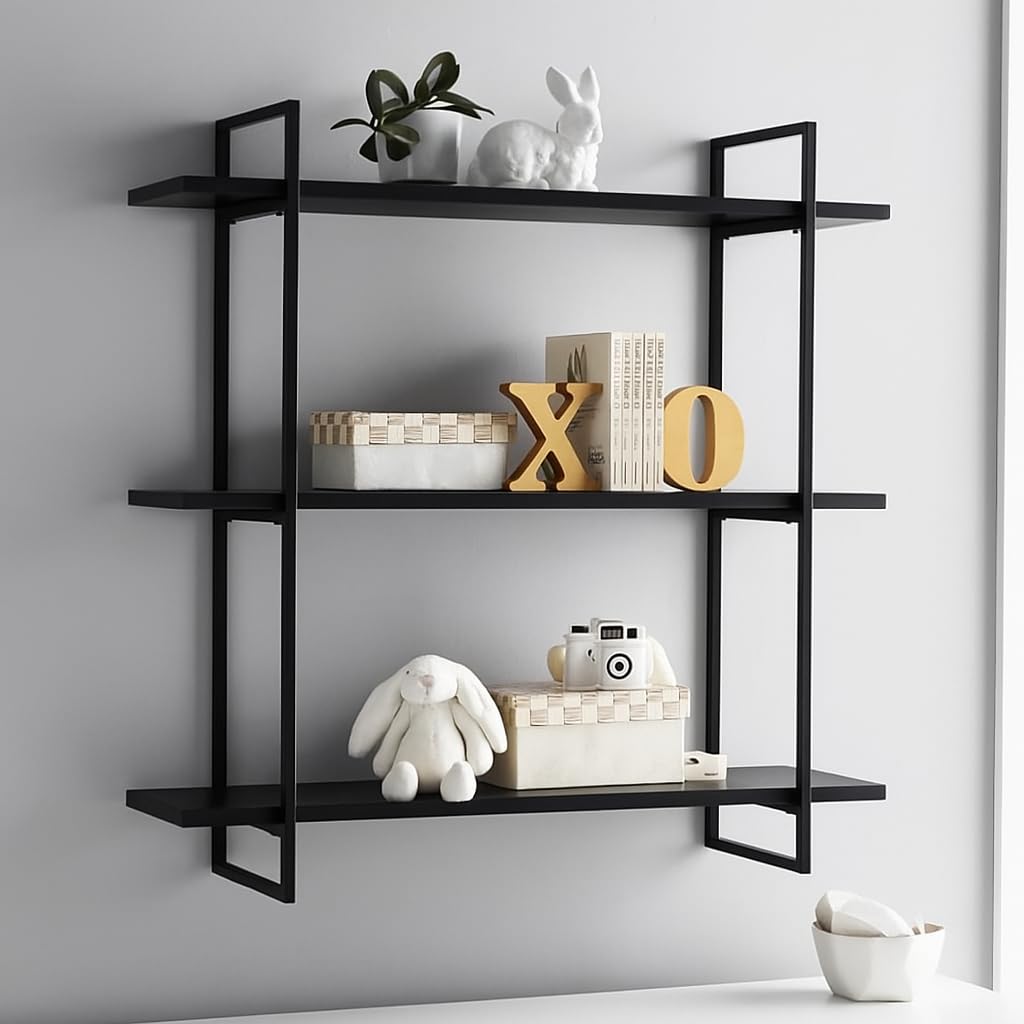 Brown Art SHOPPEE 3 Tier Metal & Engineered Wood Home Floating Shelves for Wall Dcor Storage, Wall Shelf, Wall Mounted Shelf for