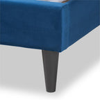 Baxton Studio Gothard Modern and Contemporary Navy Blue Velvet Fabric Upholstered and Dark Brown Finished Wood King Size Platform Bed