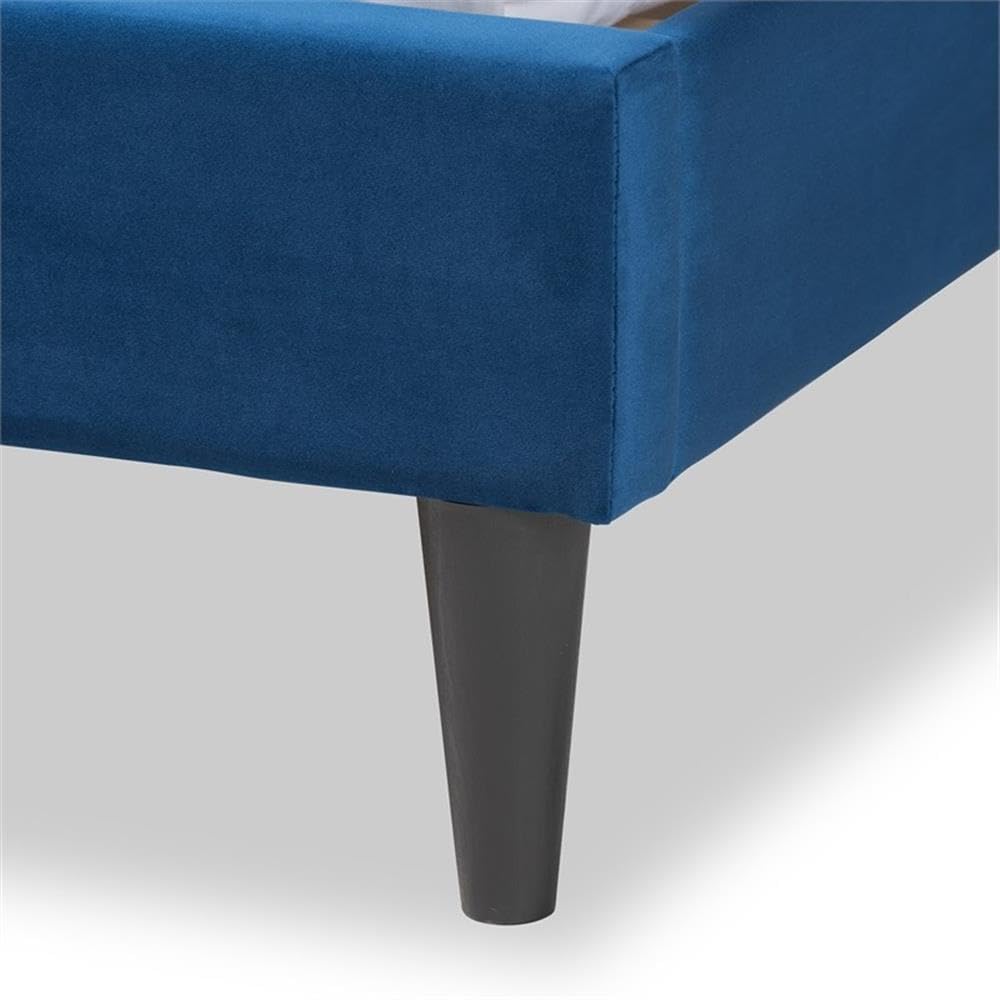 Baxton Studio Gothard Modern and Contemporary Navy Blue Velvet Fabric Upholstered and Dark Brown Finished Wood Queen Size Platform Bed