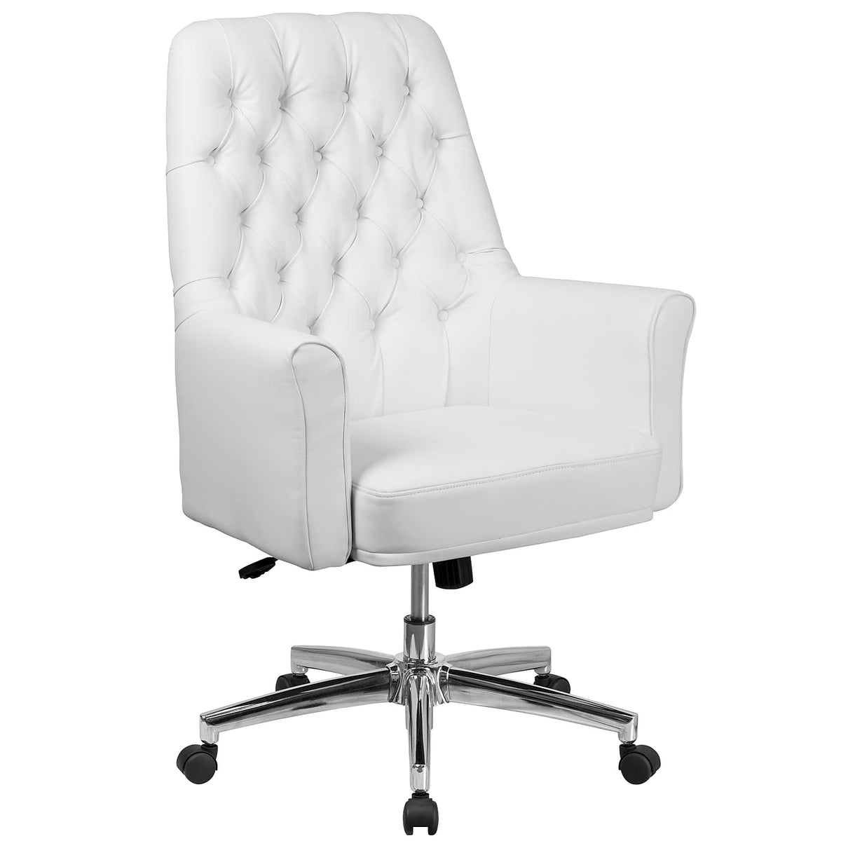 Flash Furniture Hansel Mid-Back Traditional Tufted White LeatherSoft Executive Swivel Office Chair with Arms