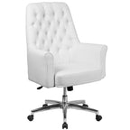 Flash Furniture Hansel Mid-Back Traditional Tufted White LeatherSoft Executive Swivel Office Chair with Arms