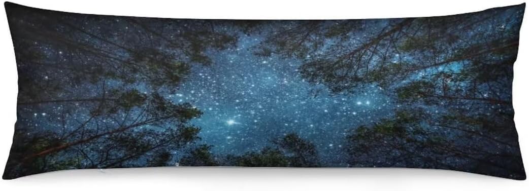 Kenadvi Galaxy Body Pillow Cover,Milky Way And Tree Forest With Starry,Night Sky Long Pillow Case Protector With Zipper Decorati
