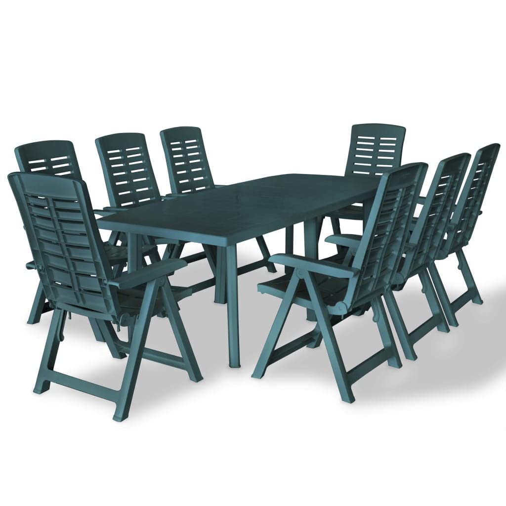 vidaXL Patio Dining Set 9 Piece, Patio Dining Table Set with Folding Armchairs, Outdoor Furniture Set for Garden Balcony, Plastic Green