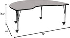 Mobile 48W x 72L Kidney Grey Thermal Laminate Activity Table - Height Adjustable Short Legs