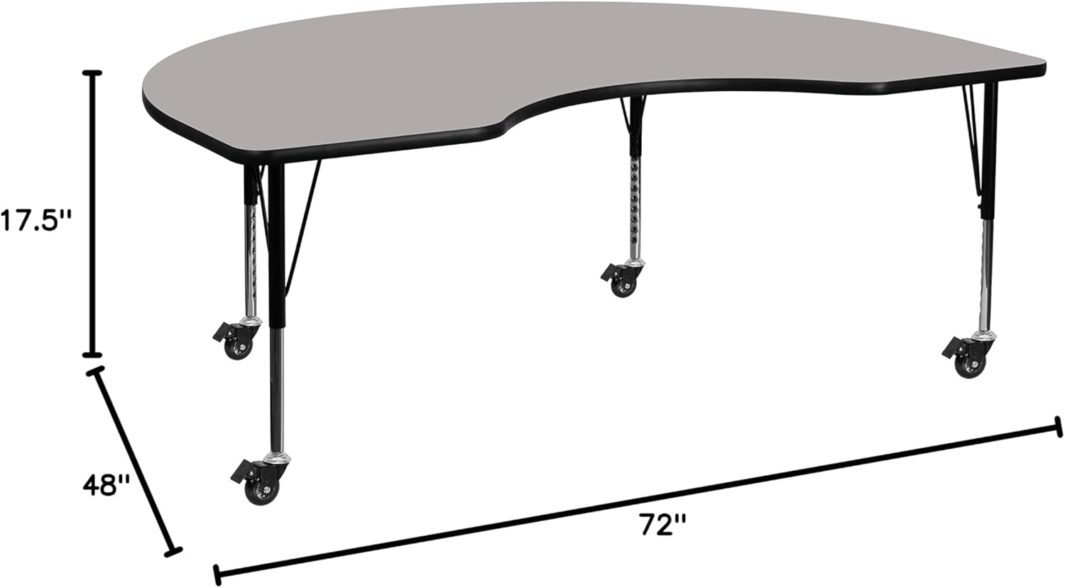 Mobile 48W x 72L Kidney Grey Thermal Laminate Activity Table - Height Adjustable Short Legs