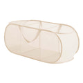HEAVENGLOW Foldable Laundry Basket Mesh Dirty Clothes Hamper for Dorm Bedroom Underwear 3 Grids Beige