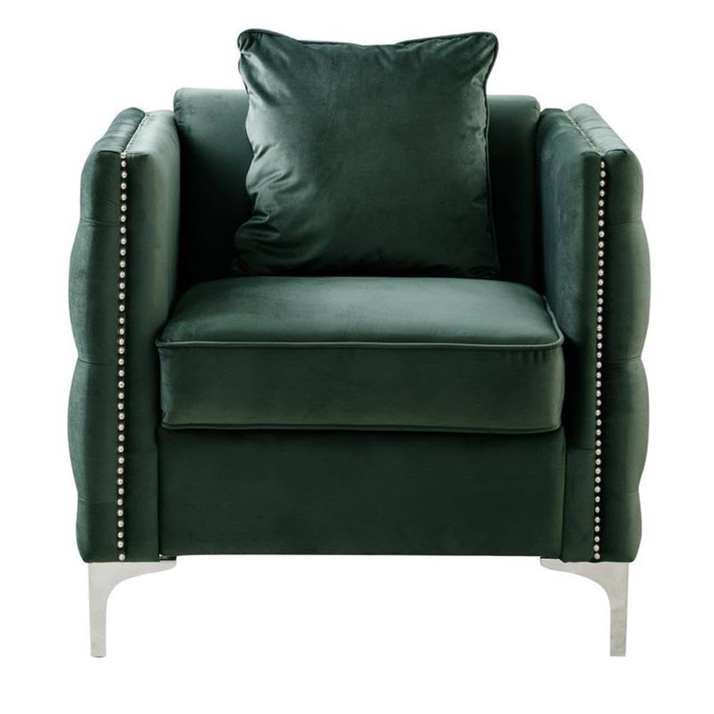 Lilola Home Bayberry Green Velvet Chair with 1 Pillow