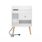 Furinno Claude Mid Century Style End Table, Side Table with USB and Type-C Charging Station, White