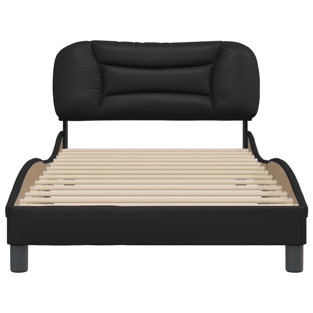 vidaXL Twin XL Bed Frame with Headboard - Faux Leather Black - Modern Waved Side Design - 85.8&quot;x41.3&quot;x29.3&quot; for 39.4&quot;x79.9&quot; Mattress