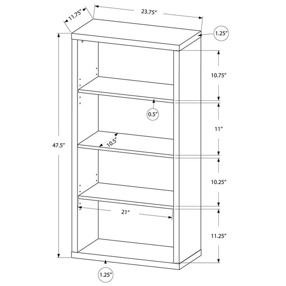 Monarch Specialties Bookcase - Sturdy Etagere with 3 Adjustable Book Shelves - 48? (Brown)