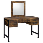 Acme Juvanth Wooden Vanity Desk and Mirror in Rustic Oak and Black