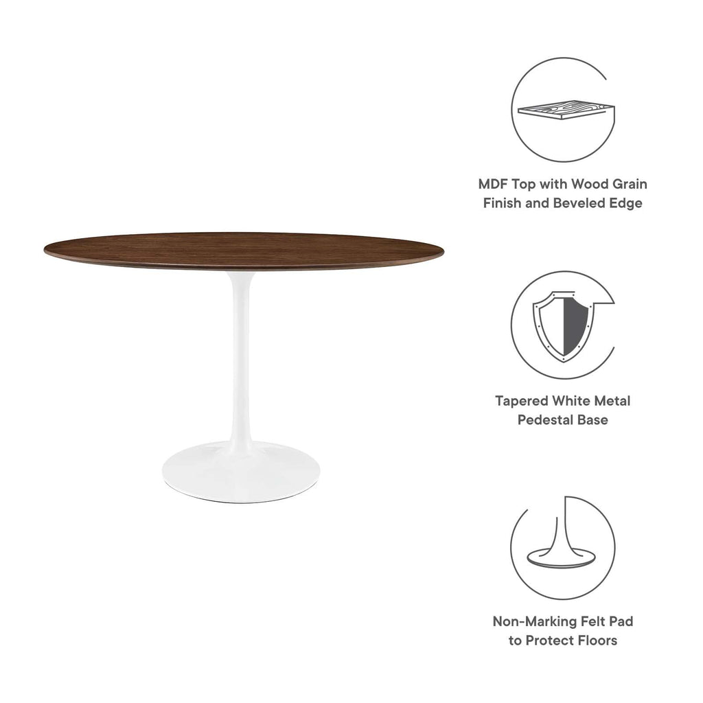 Modway Lippa 48" Mid-Century Modern Dining Table with Oval Top in Walnut