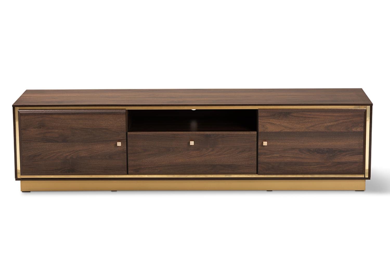 Baxton Studio Cormac Transitional Walnut Wood and Gold Metal 2-Door TV Stand