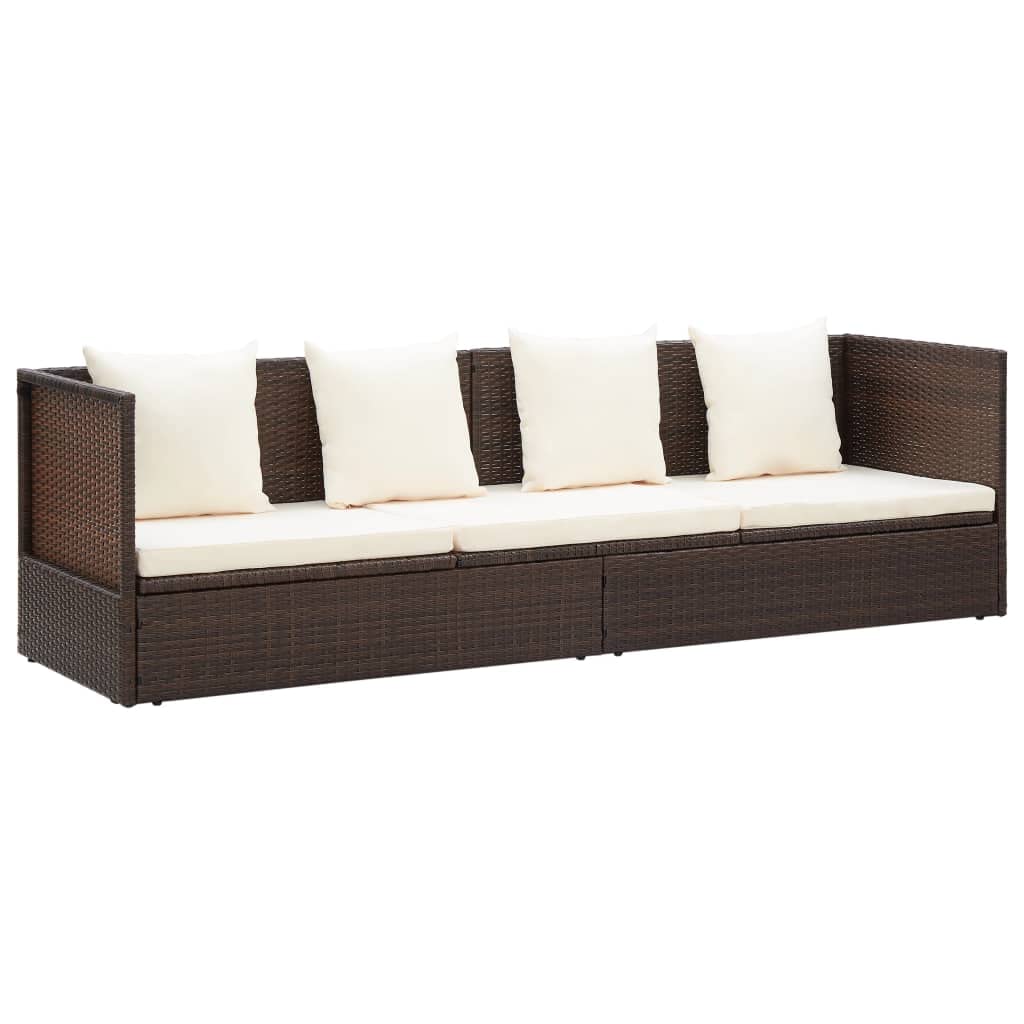vidaXL Patio Couch, Sunlounger with Cushion, Sunbed with Adjustable Backrest and Footrest, Patio Wicker Furniture for Porch, Poly Rattan Brown