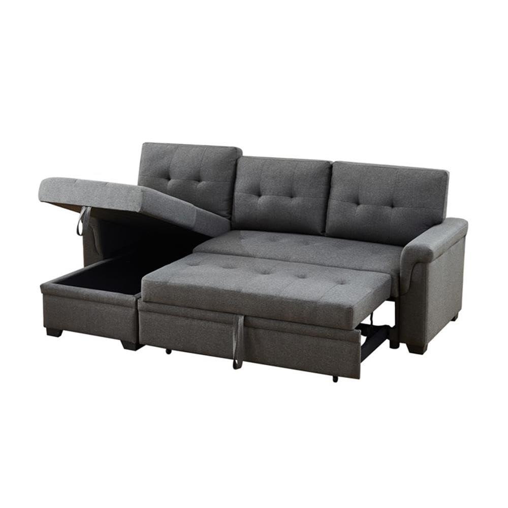 Lilola Home Sierra Dark Gray Linen Reversible Sleeper Sectional Sofa with Storage Chaise