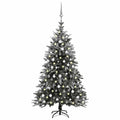 vidaXL LED Artificial Christmas Tree - Flocked Snow, Green, 82.7" - Includes Balls & Steel Stand