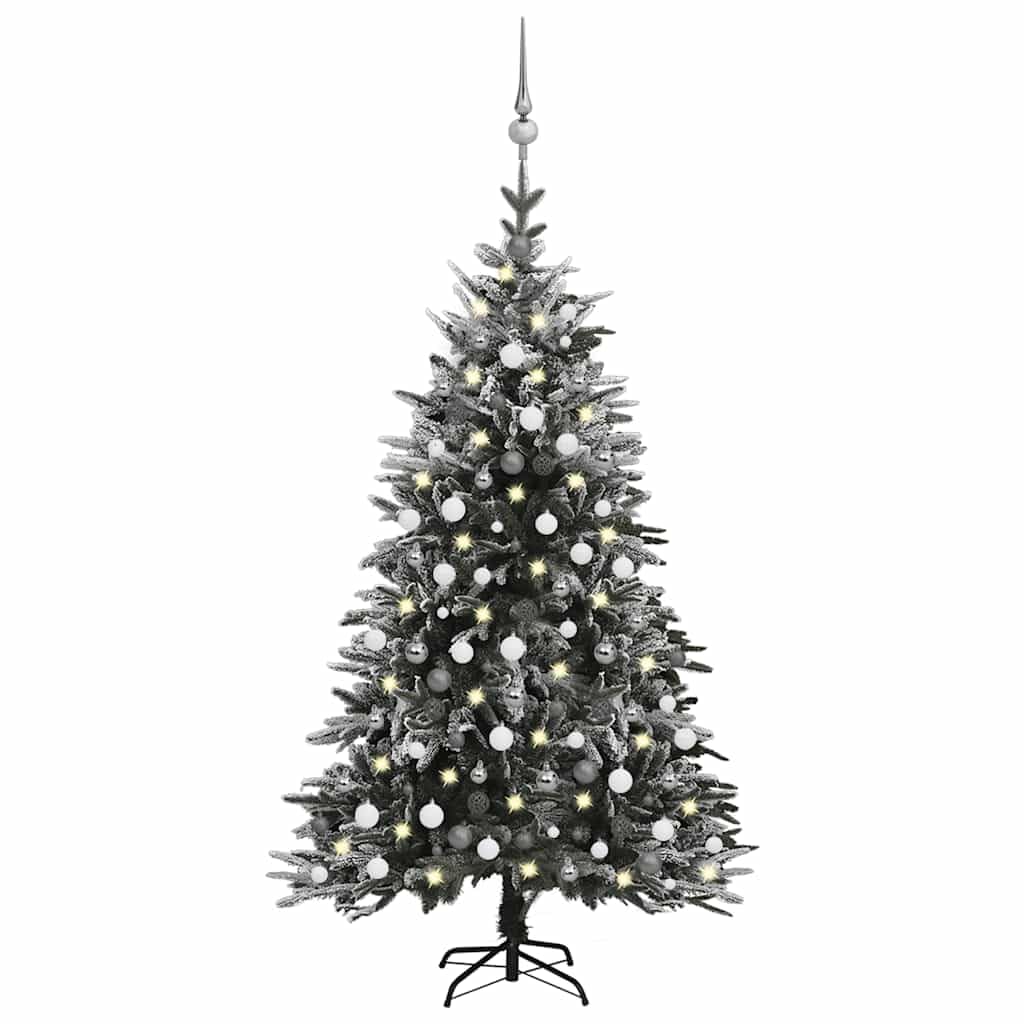 vidaXL LED Artificial Christmas Tree - Flocked Snow, Green, 82.7&quot; - Includes Balls & Steel Stand