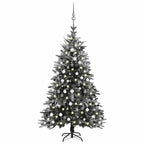 vidaXL LED Artificial Christmas Tree - Flocked Snow, Green, 82.7" - Includes Balls & Steel Stand