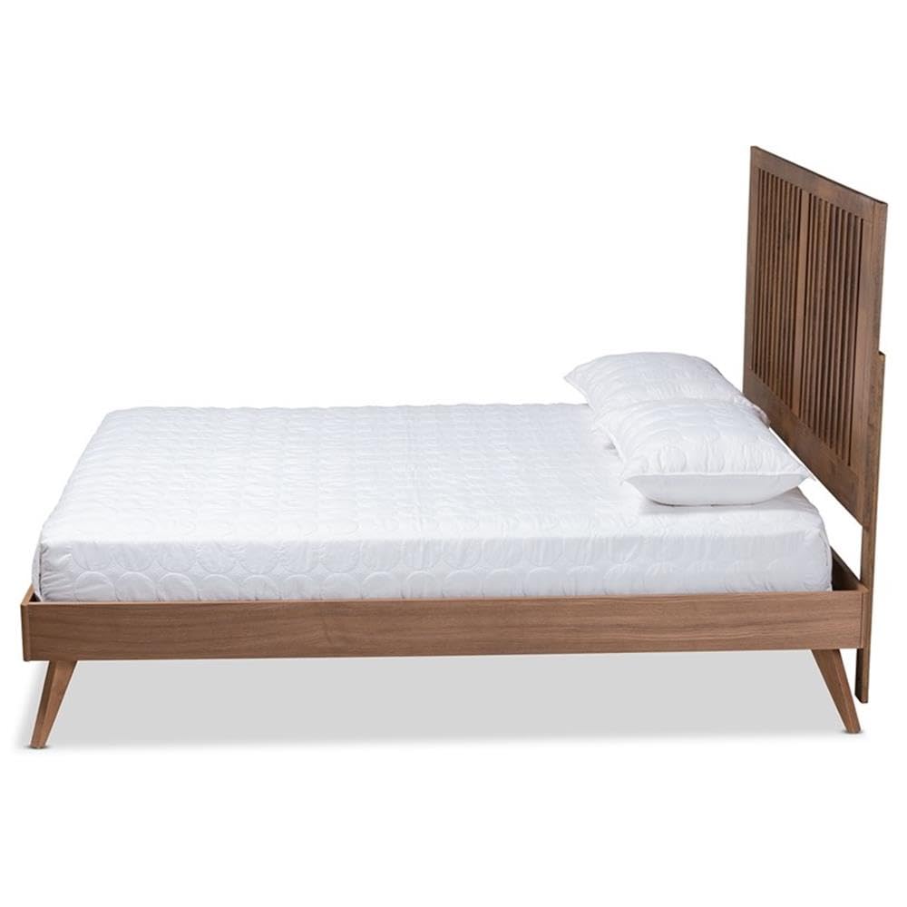 Baxton Studio Takeo Mid-Century Modern Transitional Ash Walnut Finished Wood Queen Size Platform Bed