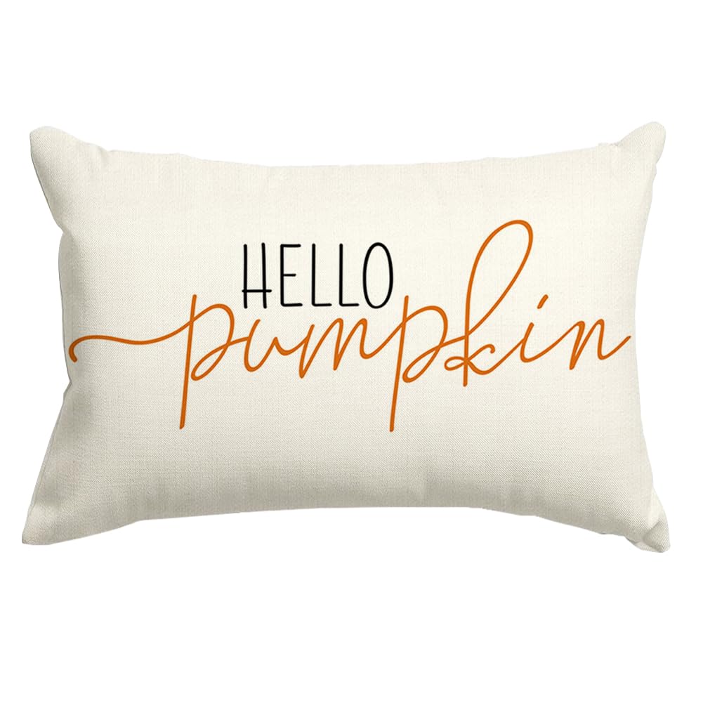 Rabusofa Fall Pillow Covers 12X20 Inch,Autumn Hello Pumpkin Pillows Decorative Throw Pillows,Lumbar Outdoor Thanksgiving Cushion