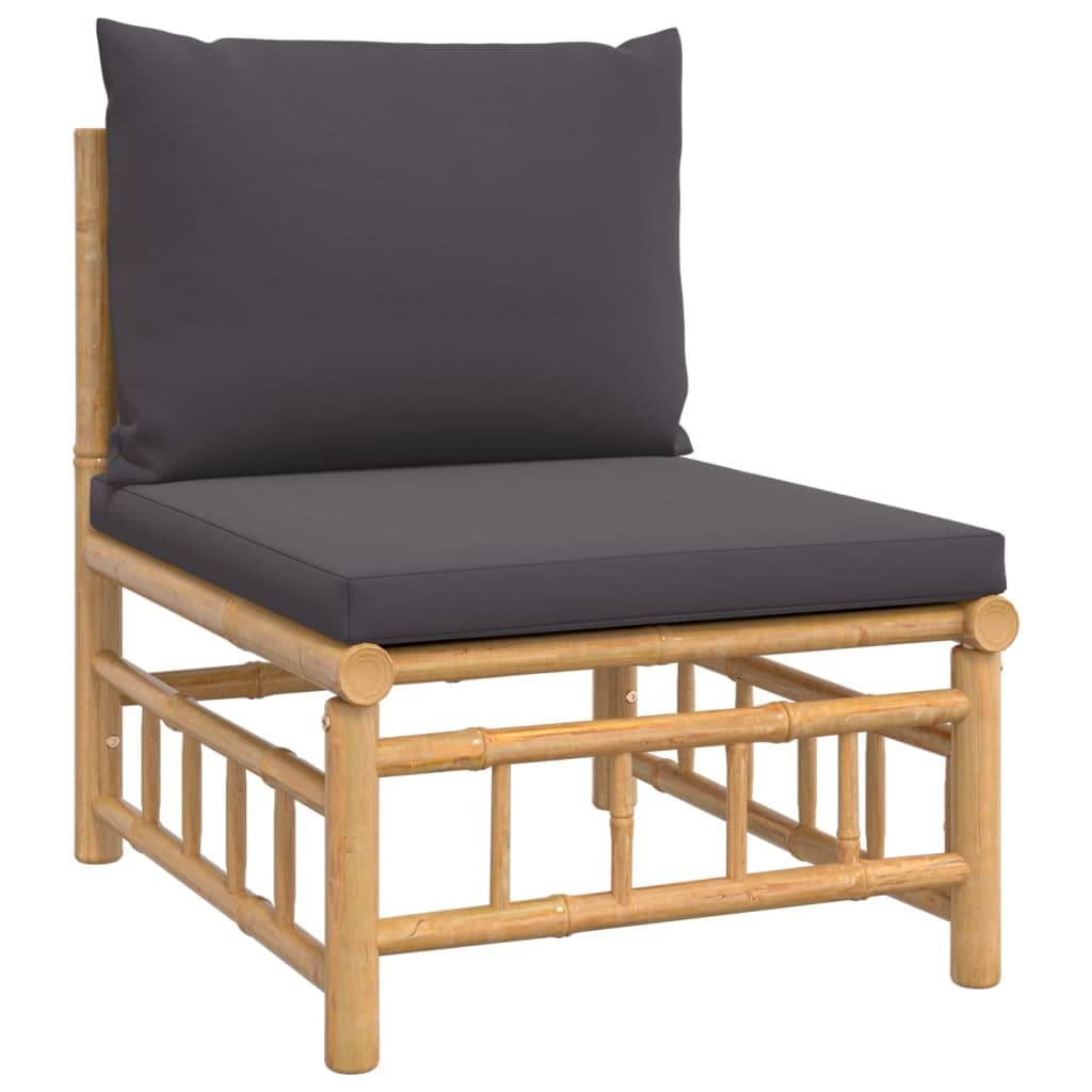 vidaXL Bamboo 3 Piece Lounge Set, Patio Furniture with Dark Gray Cushions, Modular Design for Outdoor Living, Practical Table and Comfortable Seating
