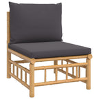 vidaXL Bamboo 3 Piece Lounge Set, Patio Furniture with Dark Gray Cushions, Modular Design for Outdoor Living, Practical Table and Comfortable Seating