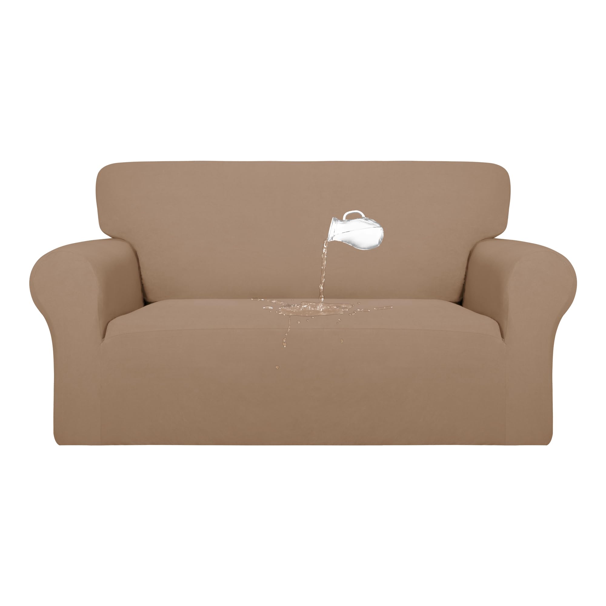 Purefit 100% Dual Waterproof Couch Cover Slipcovers For Couches And Sofas - Stretch Non Slip Fleece Sofa Covers Washable, Leakproof Furniture Protector For Kids, Pets, Dog (Loveseat, Camel)