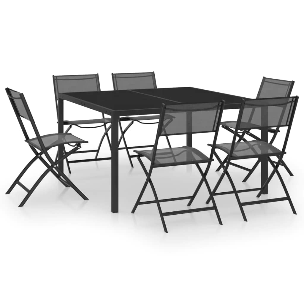 vidaXL Patio Dining Set 7 Piece Garden Outdoor Lawn Yard Terrace Balcony Seat Seating Sitting Dinner Chair and Table Furniture Steel
