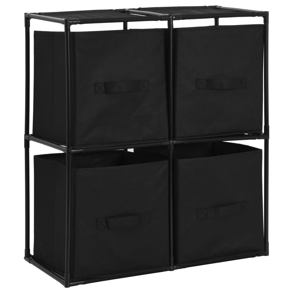 vidaXL Modern Black Storage Cabinet with 4 Fabric Baskets - 24.8&quot;x11.8&quot;x28&quot; Steel Frame Sideboard - Portable and Versatile Home Décor