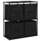 vidaXL Modern Black Storage Cabinet with 4 Fabric Baskets - 24.8"x11.8"x28" Steel Frame Sideboard - Portable and Versatile Home Décor