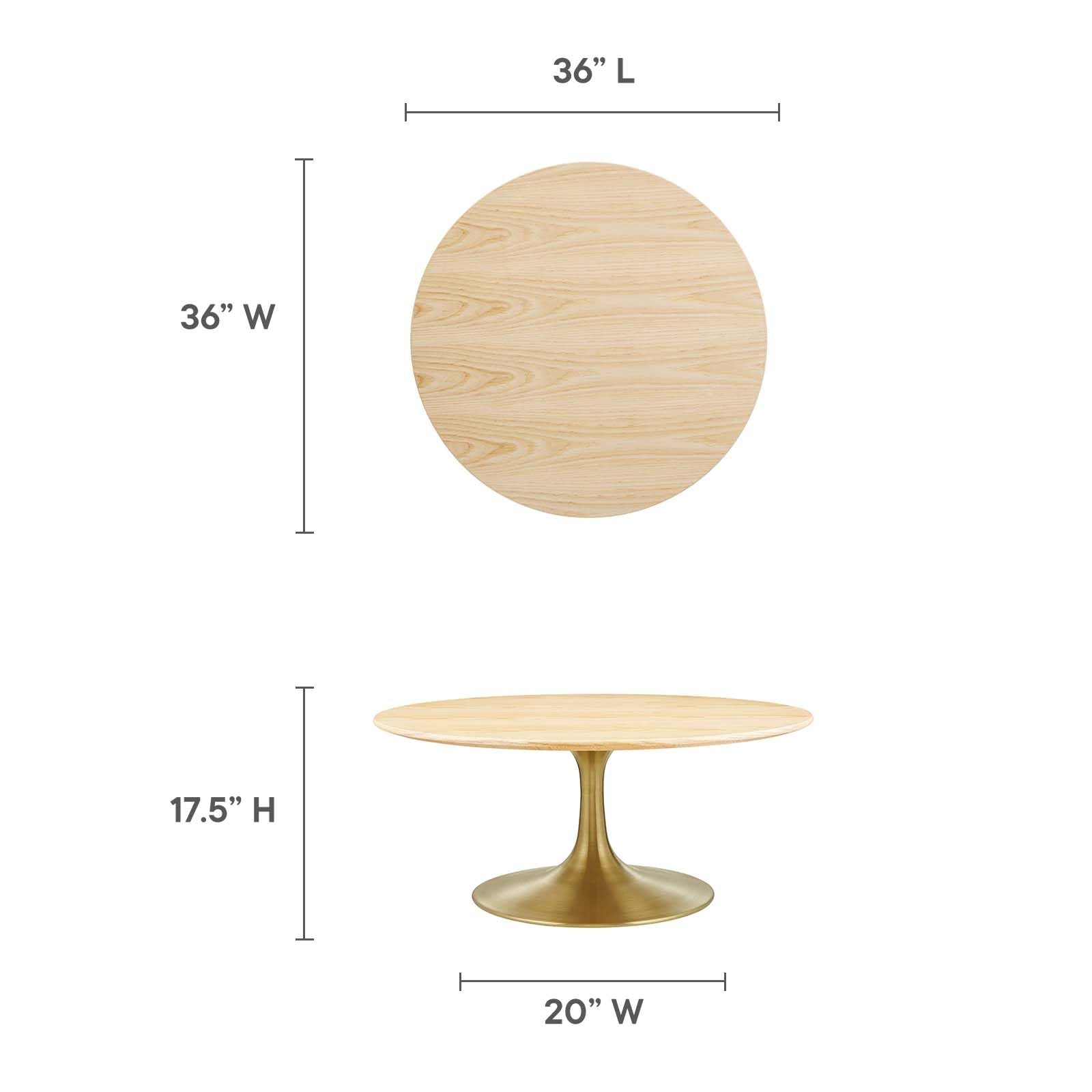 Modway Lippa Round 36&quot; Wood Grain Mid-Century Modern Coffee Table, Gold Natural