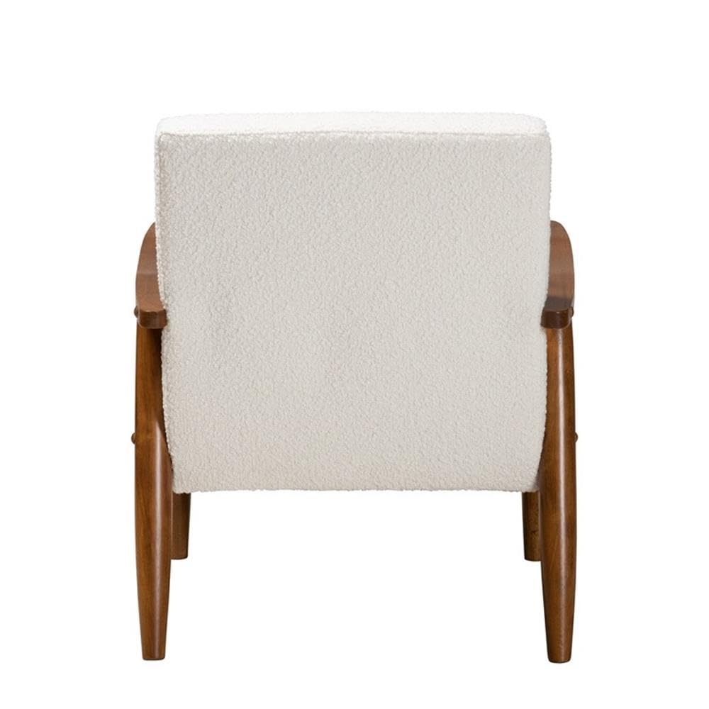 Baxton Studio Stratton Mid-Century Modern Cream Boucle Fabric And Walnut Brown Finished Wood Armchair