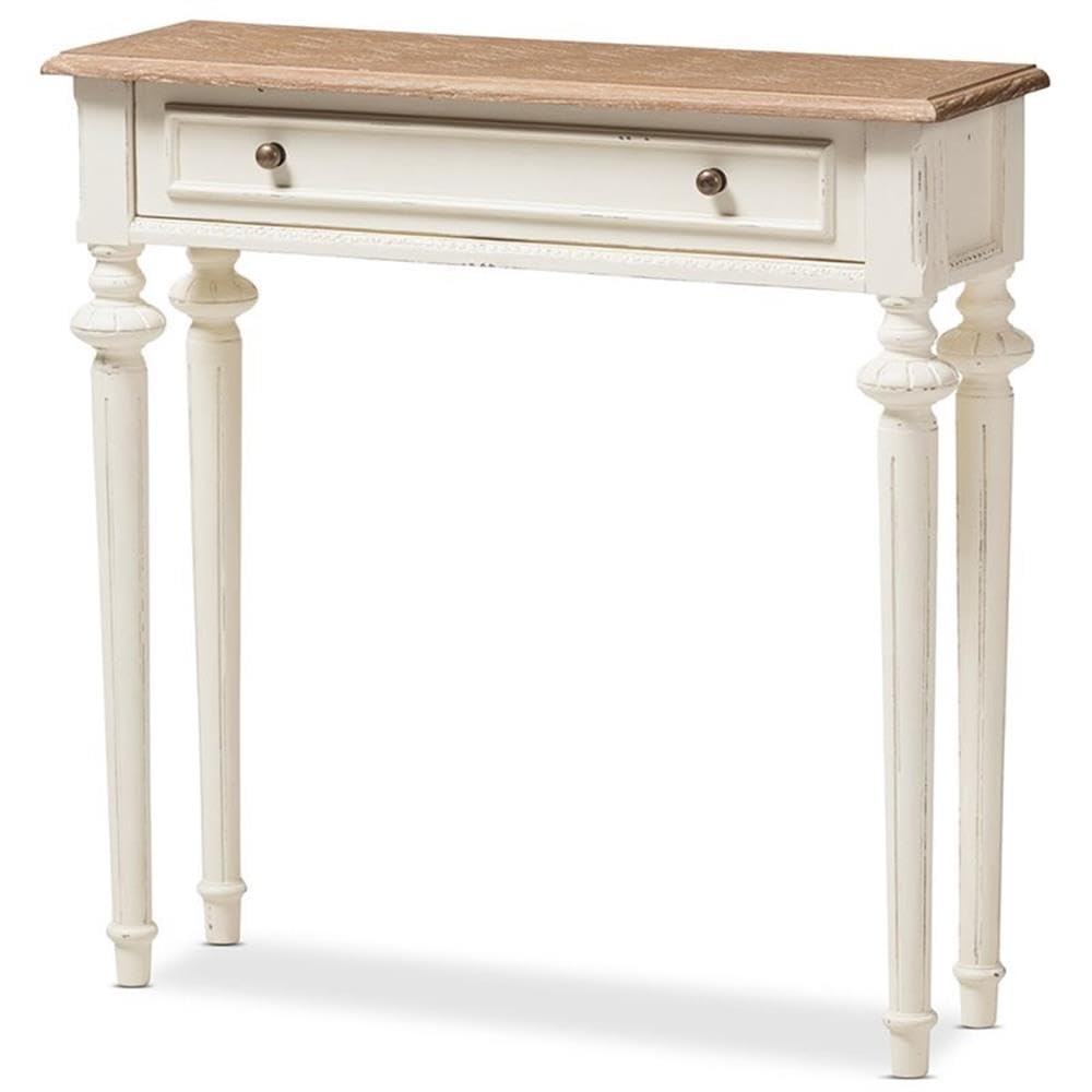 Baxton Studio Marquetterie French Provincial Style Weathered Oak and White Wash Distressed Finish Wood Two-Tone Console Table