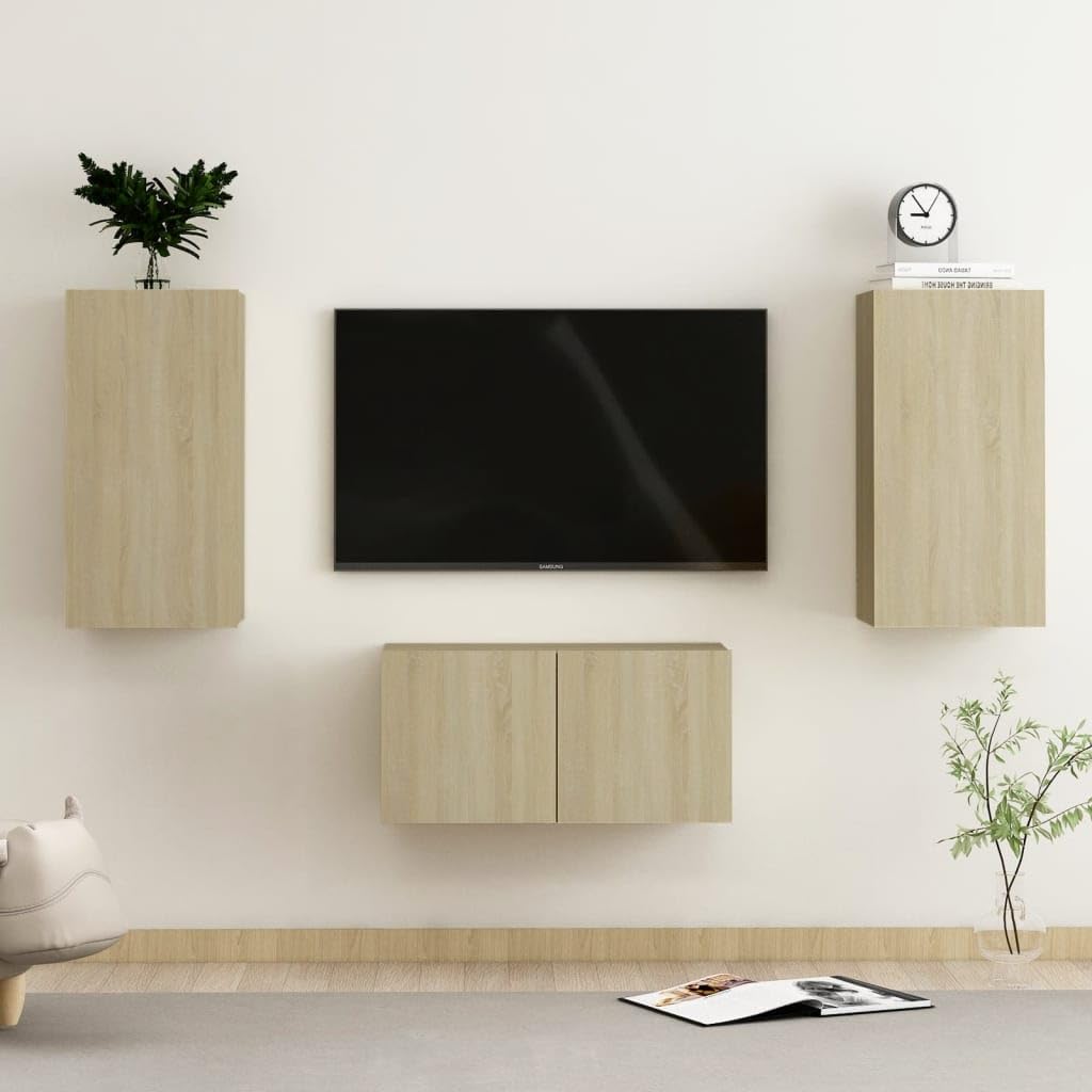 vidaXL TV Cabinet Set 3 Piece Home Living Room Furniture TV Stand HiFi Stereo Cabinet Media Unit Entertainment Center Sonoma Oak Engineered Wood